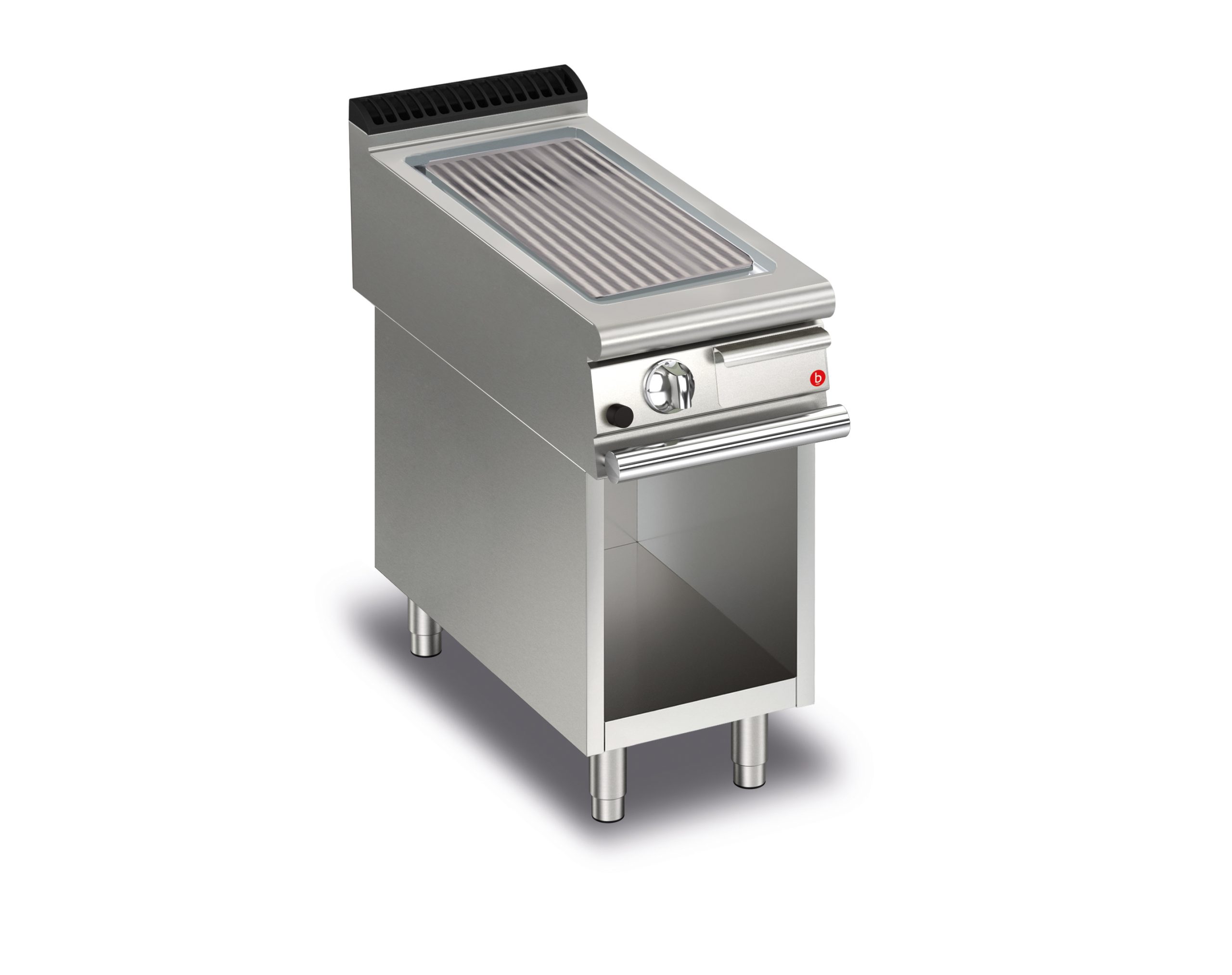 CR1653269-scaled-1.jpg Gas stekhäll BARON Q70SFTV/G413 med räfflad stekplatta i AISI430 stål, på öppet stativ, 400x700mm, 6kW - Image 1