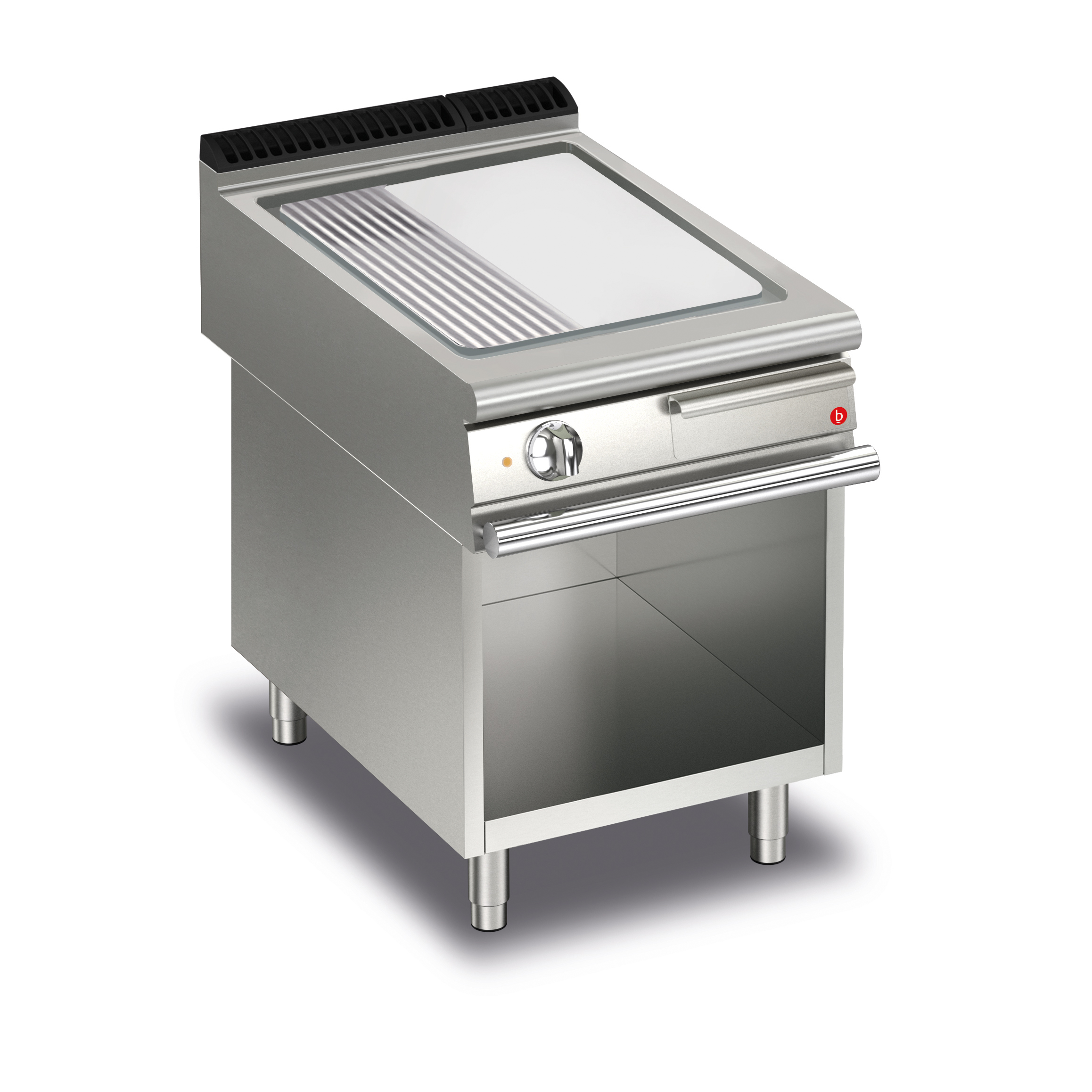 CR1653689.jpg Elektrisk stekhäll BARON Q70SFTV/E625 med slät & 1/3 räfflad kromat stekplatta, på öppet stativ, 600x700mm, 5,4kW - Image 1