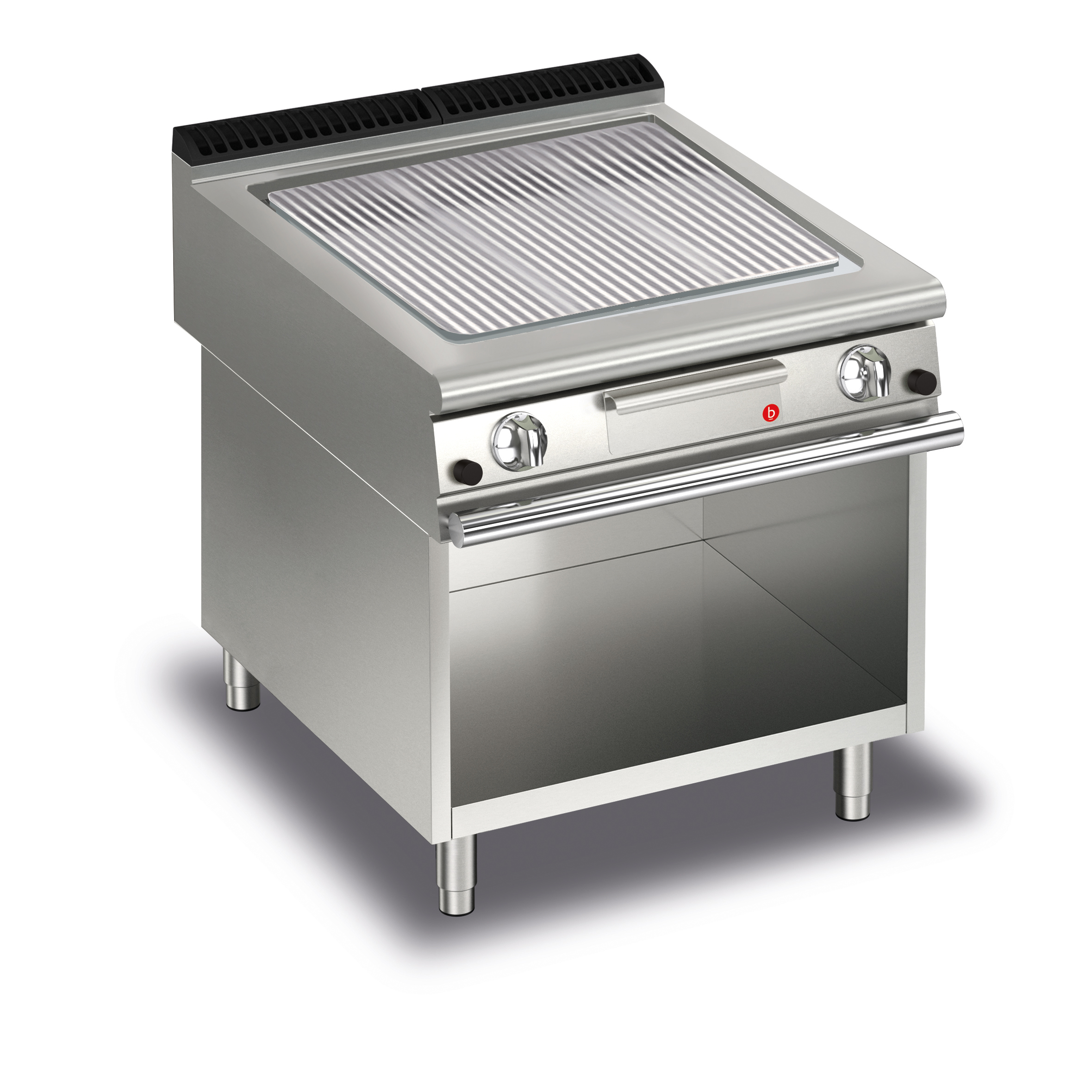 CR1654349.jpg Gas stekhäll BARON Q90SFTTV/G815 med räfflad kromat stekplatta, på öppet stativ, 800x900mm, 20kW - Image 1