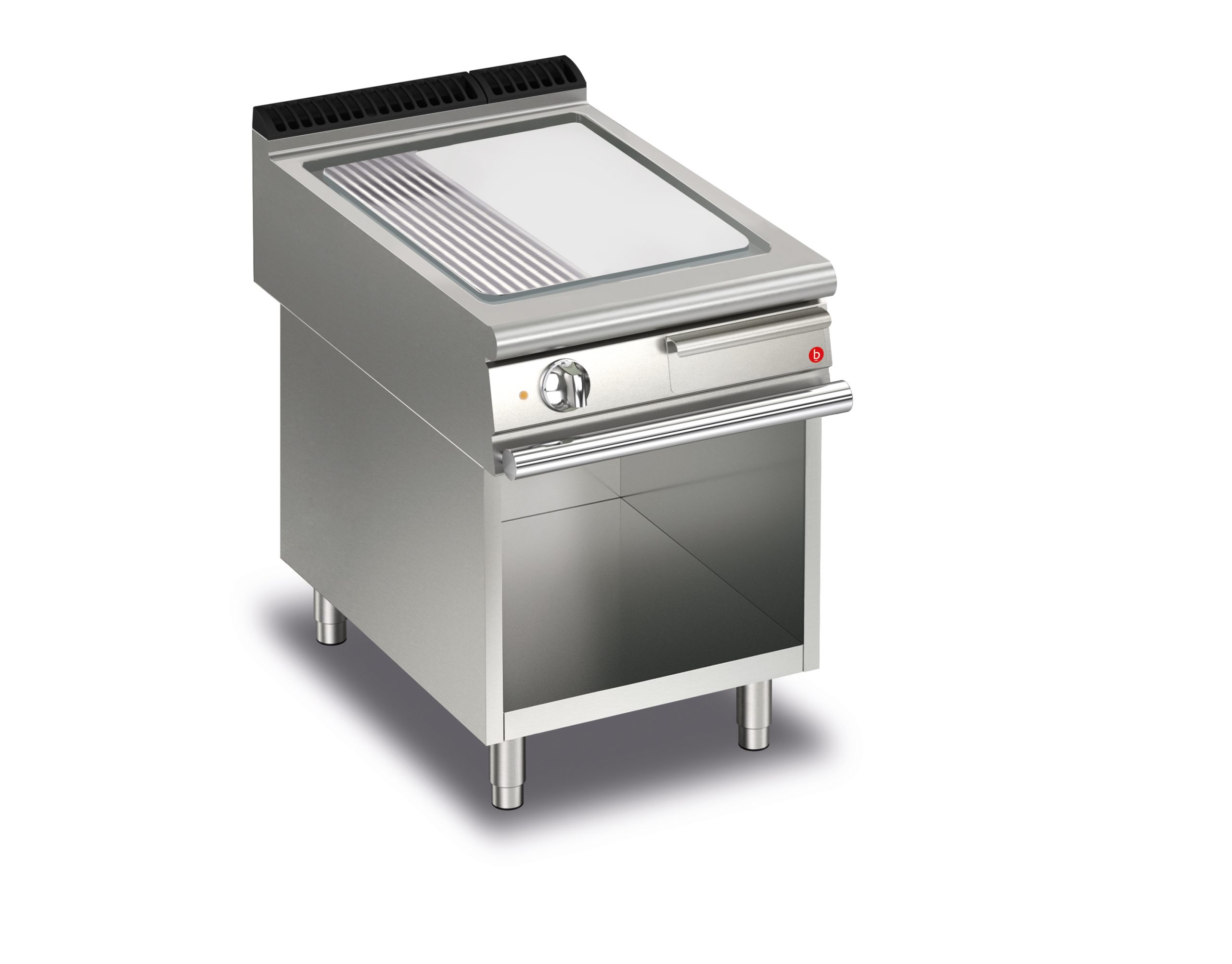 CR1654969-scaled-1.jpg Elektrisk stekhäll BARON Q90SFTV/E625 med slät & 1/3 räfflat kromat stekplatta, på öppet stativ, 600x900mm, 7,5kW - Image 1