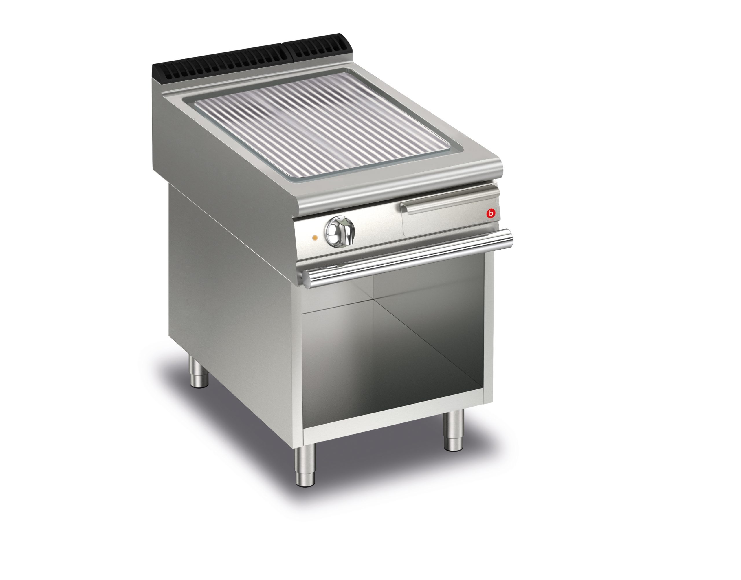 CR1655119-scaled-1.jpg Elektrisk stekhäll BARON Q90SFTV/E613 med räfflad stekplatta i AISI430 stål, på öppet stativ, 600x900mm, 7,5kW - Image 1